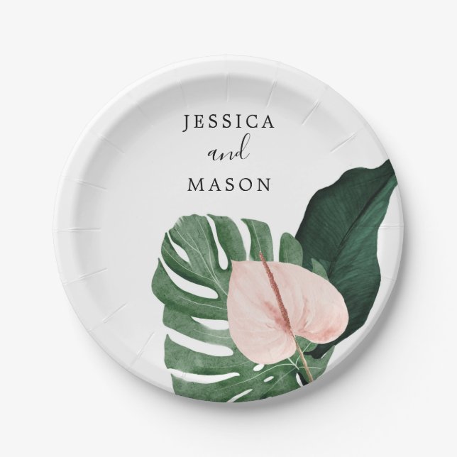 Tropical Monstera Polterabend Paper Plate Pappteller (Vorderseite)