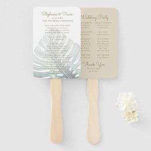 Tropical Monstera Tan Wedding Program Hand Fan Fächer