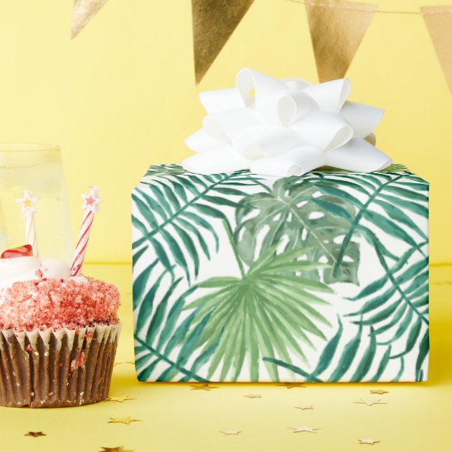 Tropical Monstera und Palm Blätter Geschenkpapier (Geburtstagsparty)