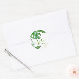 Tropical Monstera Verlasse Grüne Wasserfarbe Maili Runder Aufkleber