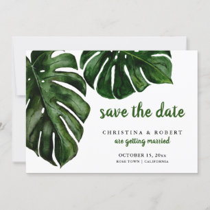 Tropical Monstera Wasserfarbe Grün Save the Date Einladung