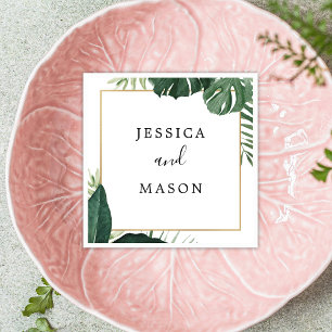 Tropical Monstera Wedding Cocktail Napkin Serviette