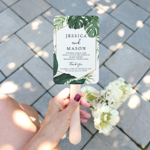 Tropical Monstera Wedding Fan Program Fächer