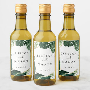 Tropical Monstera Wedding Mini Weine Labels Weinetikett