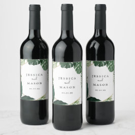 Tropical Monstera Wedding Wine Labels Weinetikett