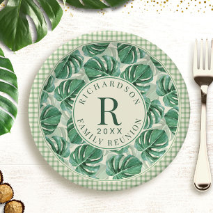 Tropical Monstera Wiedersehen Mit Monogramm Pappteller