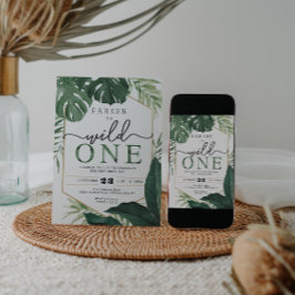 Tropical Monstera Wild One First Birthday Invite Einladung