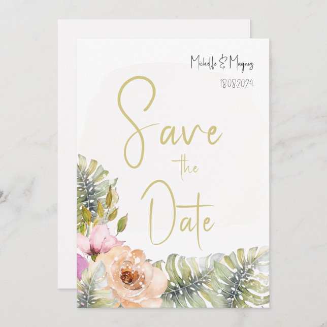Tropical Monstero Boho Frische Pasta machen Save The Date (Vorne/Hinten)