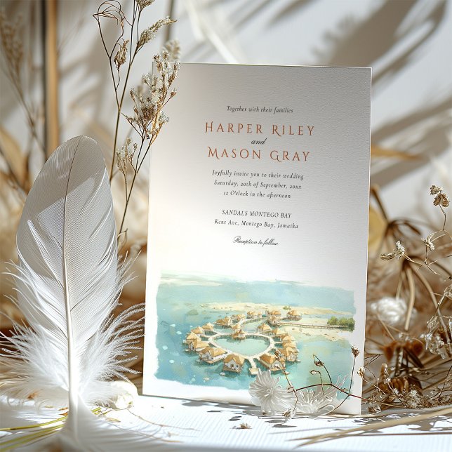 Tropical Montego Bay Overwater Bungalow Wedding Einladung (Von Creator hochgeladen)