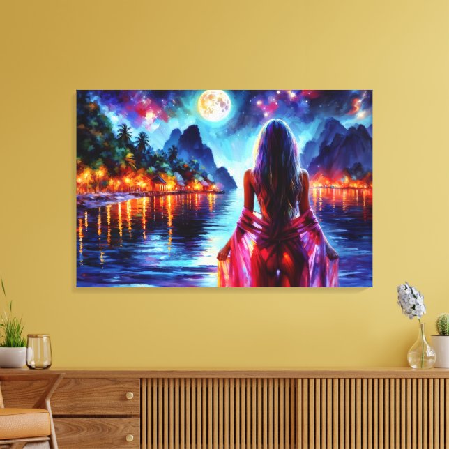 Tropical moonlit fantasy woman in paradise leinwanddruck (Insitu (Wohnzimmer))