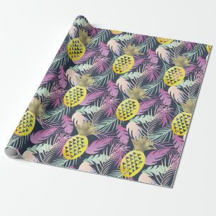 Tropical Multicolor Palm Blätter Gold Ananas Geschenkpapier