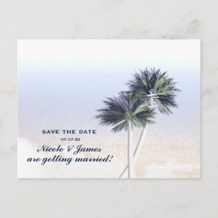 Tropical Nautical Beach & Palm Trees Save the Date Ankündigungspostkarte