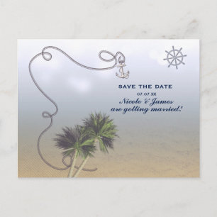 Tropical Nautical Beach & Palm Trees Save the Date Ankündigungspostkarte