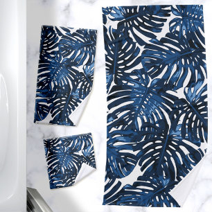 Tropical Navy Blauer Dschungel Blätter Badhandtuch Set