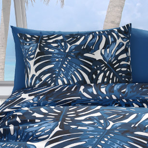 Tropical Navy Blauer Dschungel Blätter Kissenbezug