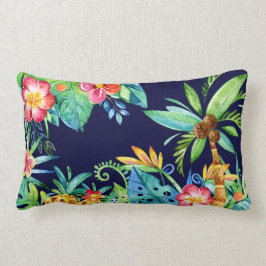 Tropical Navy Blauer Palm Bäume & Floral Wasserfar Lendenkissen