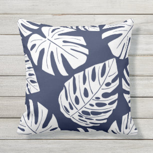 Tropical Navy Blauer Palm Monstera Blätter Outdoor Kissen