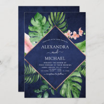 Tropical Navy Blue Watercolor Geometric Wedding