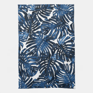Tropical Navy Blue White Stilvolle Palm Blätter Geschirrtuch