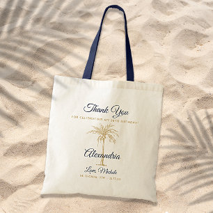 Tropical Navy Gold Palm Tree Geburtstag Vielen Dan Tragetasche
