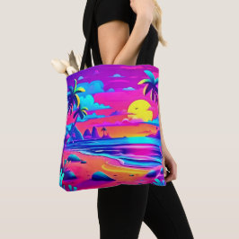 Tropical Neon Beach Sunset Art