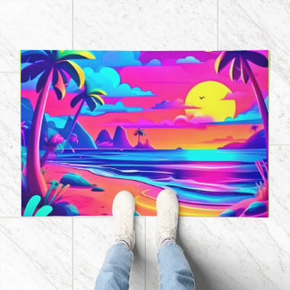 Tropical Neon Beach Sunset Art Fußmatte