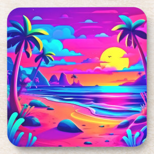 Tropical Neon Beach Sunset Art Getränkeuntersetzer