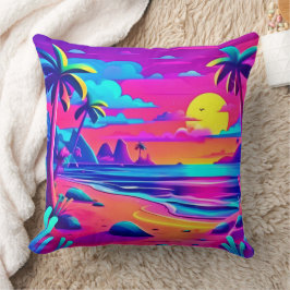 Tropical Neon Beach Sunset Art Kissen