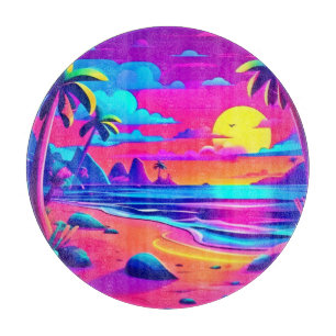 Tropical Neon Beach Sunset Art Schneidebrett