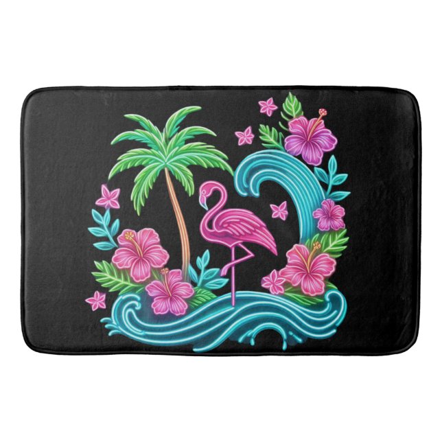 Tropical Neon Flamingo Badematte (Vorderseite)