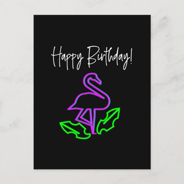 Tropical Neon Flamingo Bright Birthday Postkarte (Vorderseite)