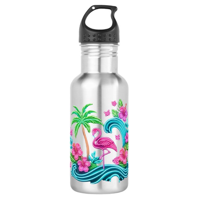 Tropical Neon Flamingo Edelstahlflasche (Vorderseite)