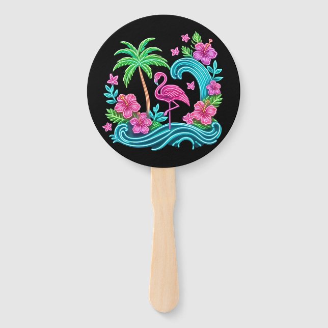 Tropical Neon Flamingo Fächer (Vorderseite)