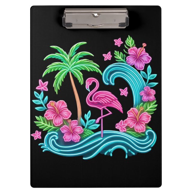 Tropical Neon Flamingo Klemmbrett (Vorderseite)