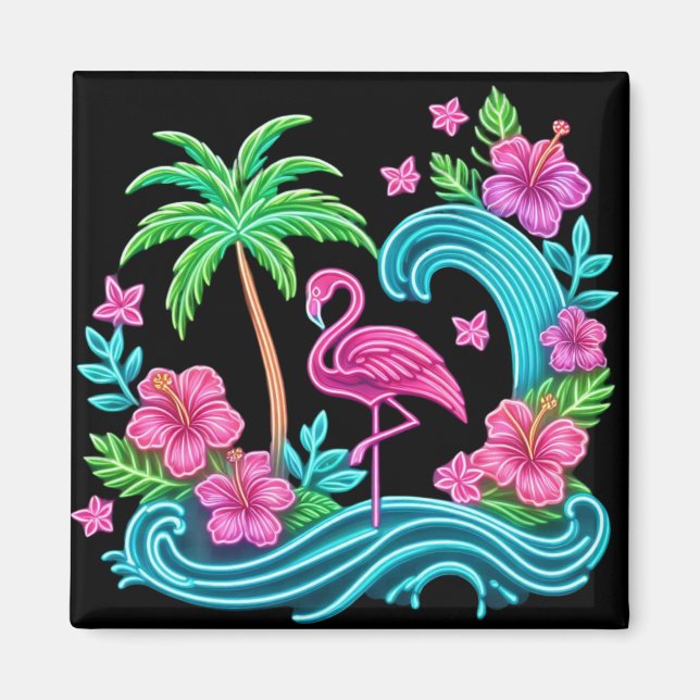 Tropical Neon Flamingo Magnet (Vorne)