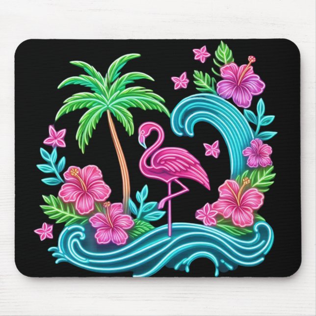 Tropical Neon Flamingo Mousepad (Vorne)