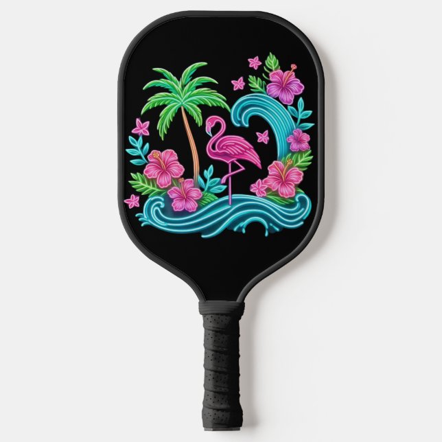 Tropical Neon Flamingo Pickleball Schläger (Vorderseite)