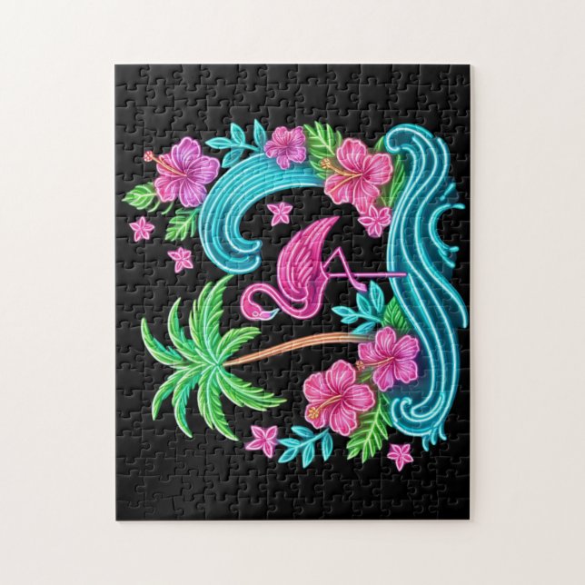 Tropical Neon Flamingo Puzzle (Vertikal)