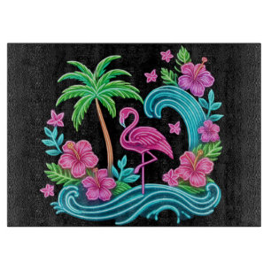 Tropical Neon Flamingo Schneidebrett