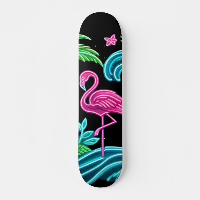 Tropical Neon Flamingo Skateboard (Vorne)