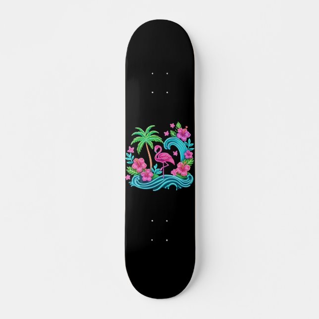 Tropical Neon Flamingo Skateboard (Vorne)