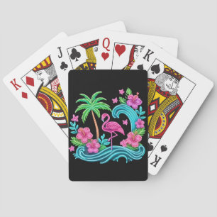 Tropical Neon Flamingo Spielkarten