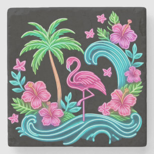 Tropical Neon Flamingo Steinuntersetzer
