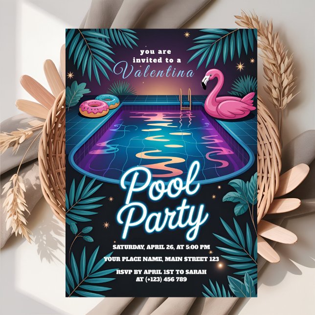 Tropical Neon Pool Party Birthday Einladung (Von Creator hochgeladen)