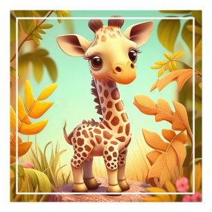 Tropical Niedlich Baby Giraffe Cartoon Fotodruck