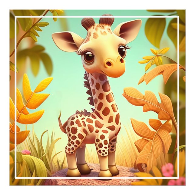 Tropical Niedlich Baby Giraffe Cartoon Fotodruck (Vorne)