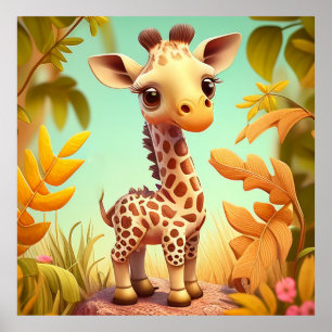 Tropical Niedlich Baby Giraffe Cartoon Poster