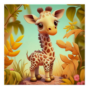 Tropical Niedlich Baby Giraffe Cartoon Poster