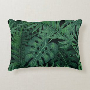 Tropical Night Green: Muster für exotische Pflanze Dekokissen