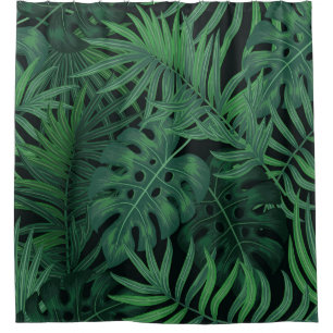 Tropical Night Green: Muster für exotische Pflanze Duschvorhang